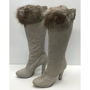 Gucci Boots Beige Tan Suede Fur Trim Tall Women’s Size 11 B